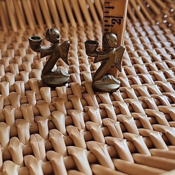 Vintage Hong Kong Mini Brass Angel Candle Holders - Picture 10 of 10